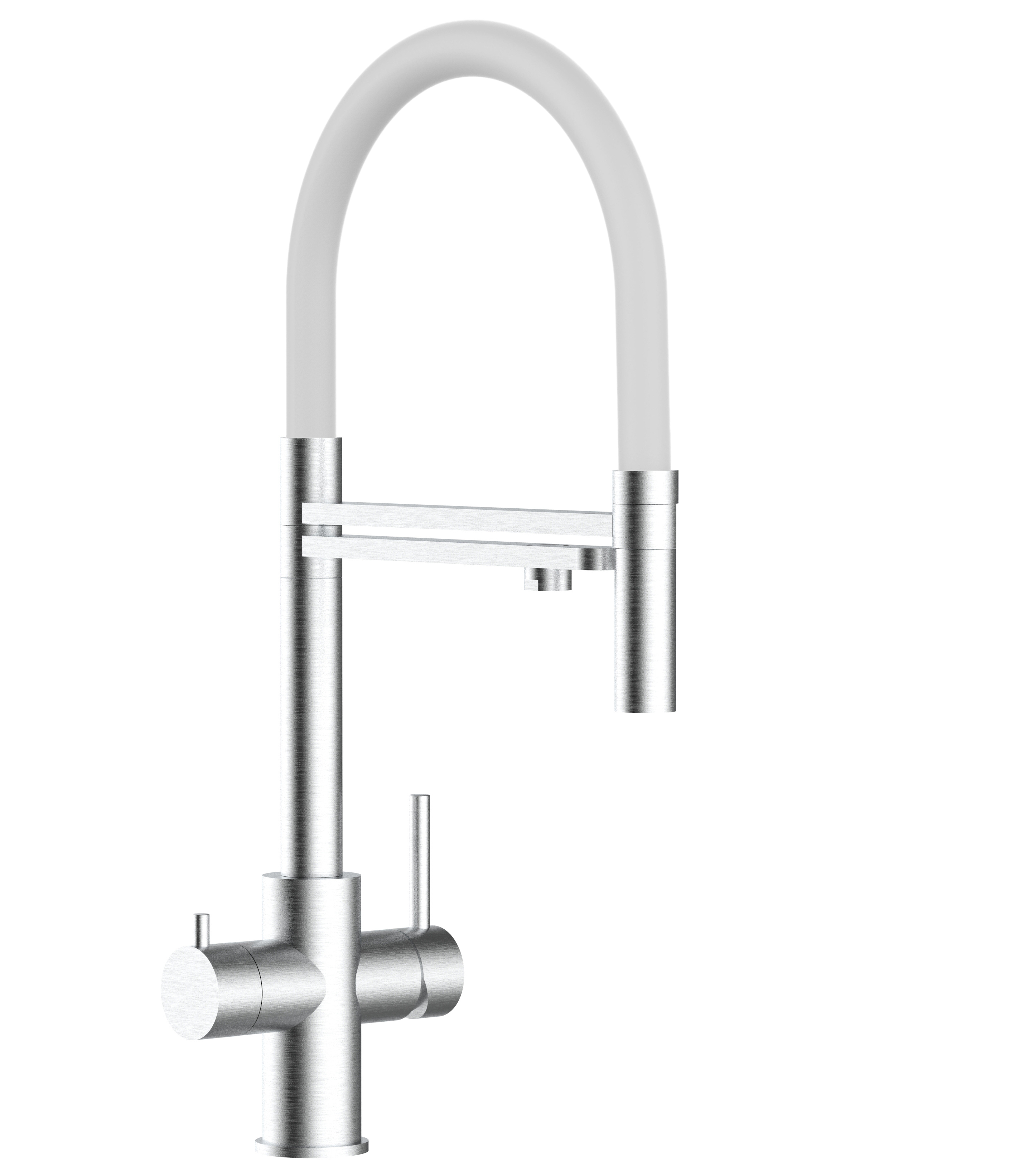 Grifo cocina 5 vías acero inox ducha 2 chorros amovible, cepillado / blanco