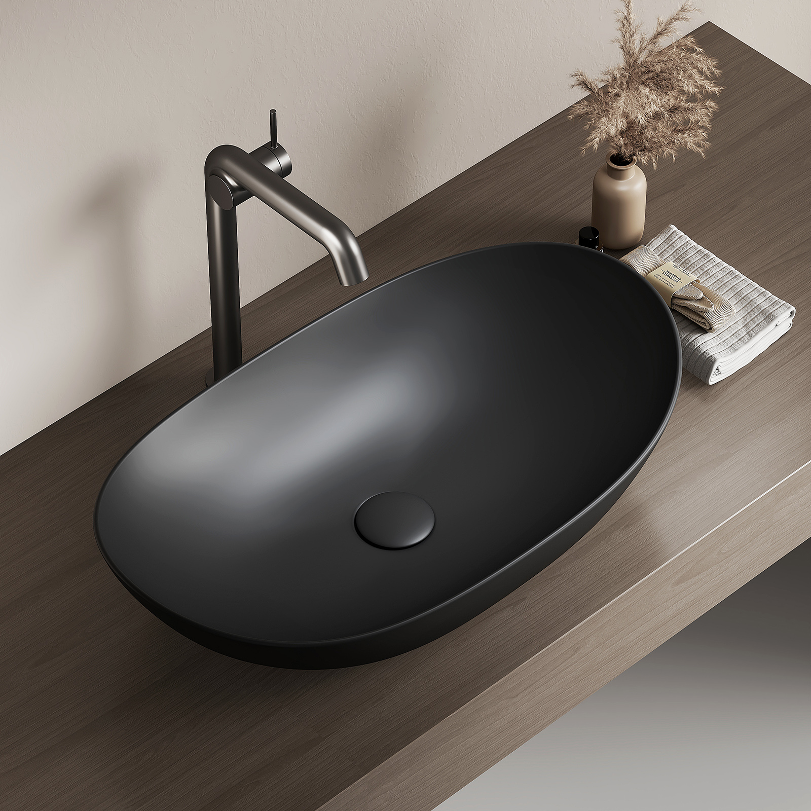 Emke lavabo ovalado negro mate 61,5x36x15,5 cm