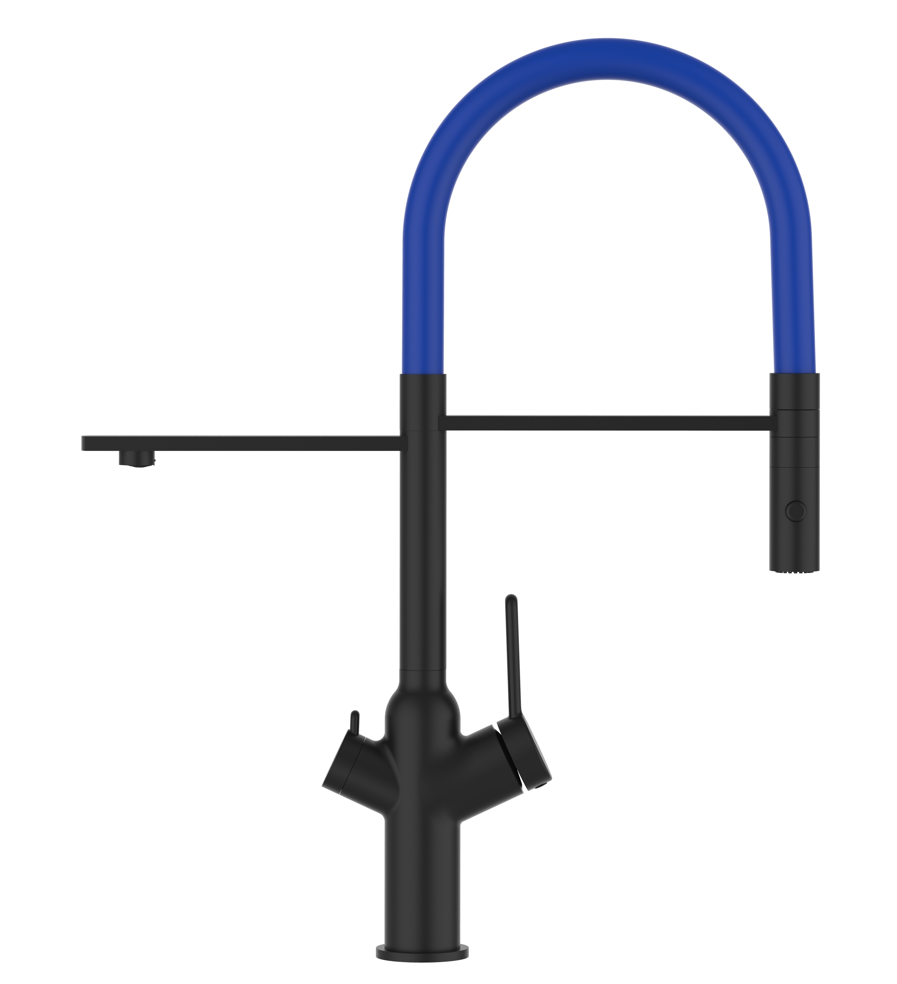 Grifo de cocina 4 vías negro caño giratorio azul ducha 2chorros, Serie BOD