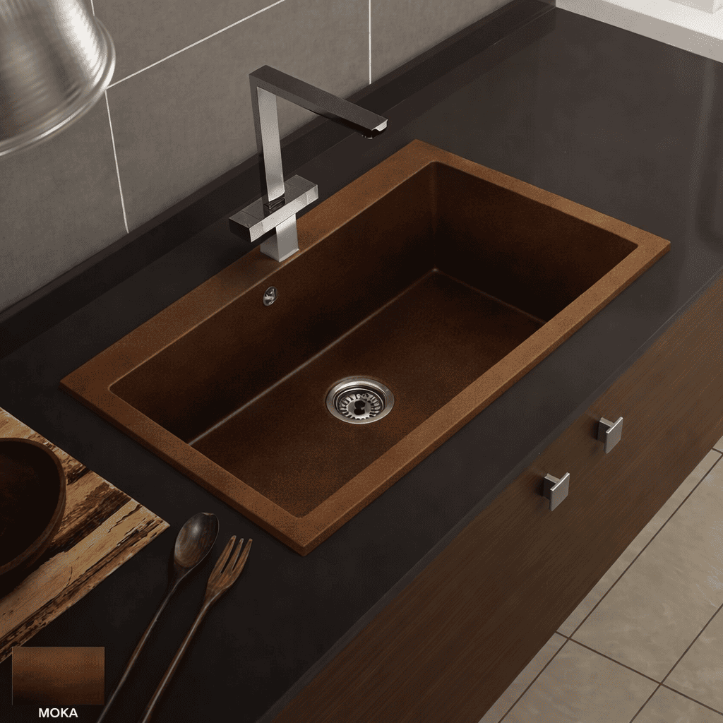 Fregadero cocina vali sobre encimera 81,5x51 cm resina moka