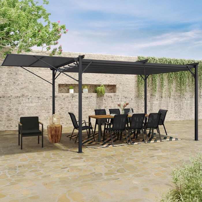 Pérgola de metal antracita - techo retráctil - 3x4 m