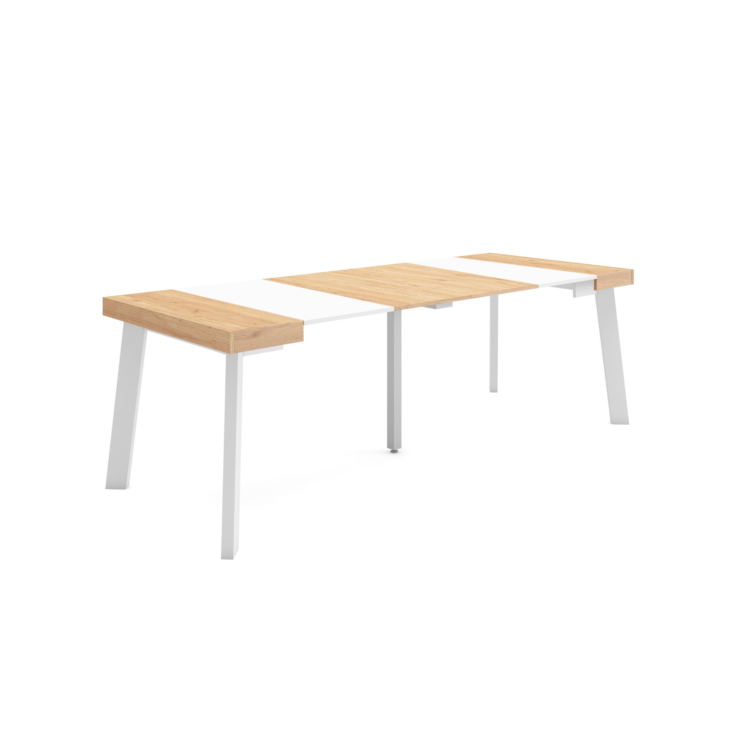 Mesa extensible, 58/222x90x73cm, roble y blanco, patas de madera rf3015