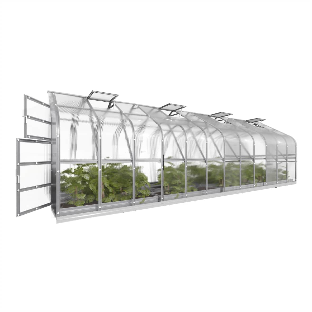 Invernadero standart 20m², policarbonato de 6mm, 4 claraboyas automáticas