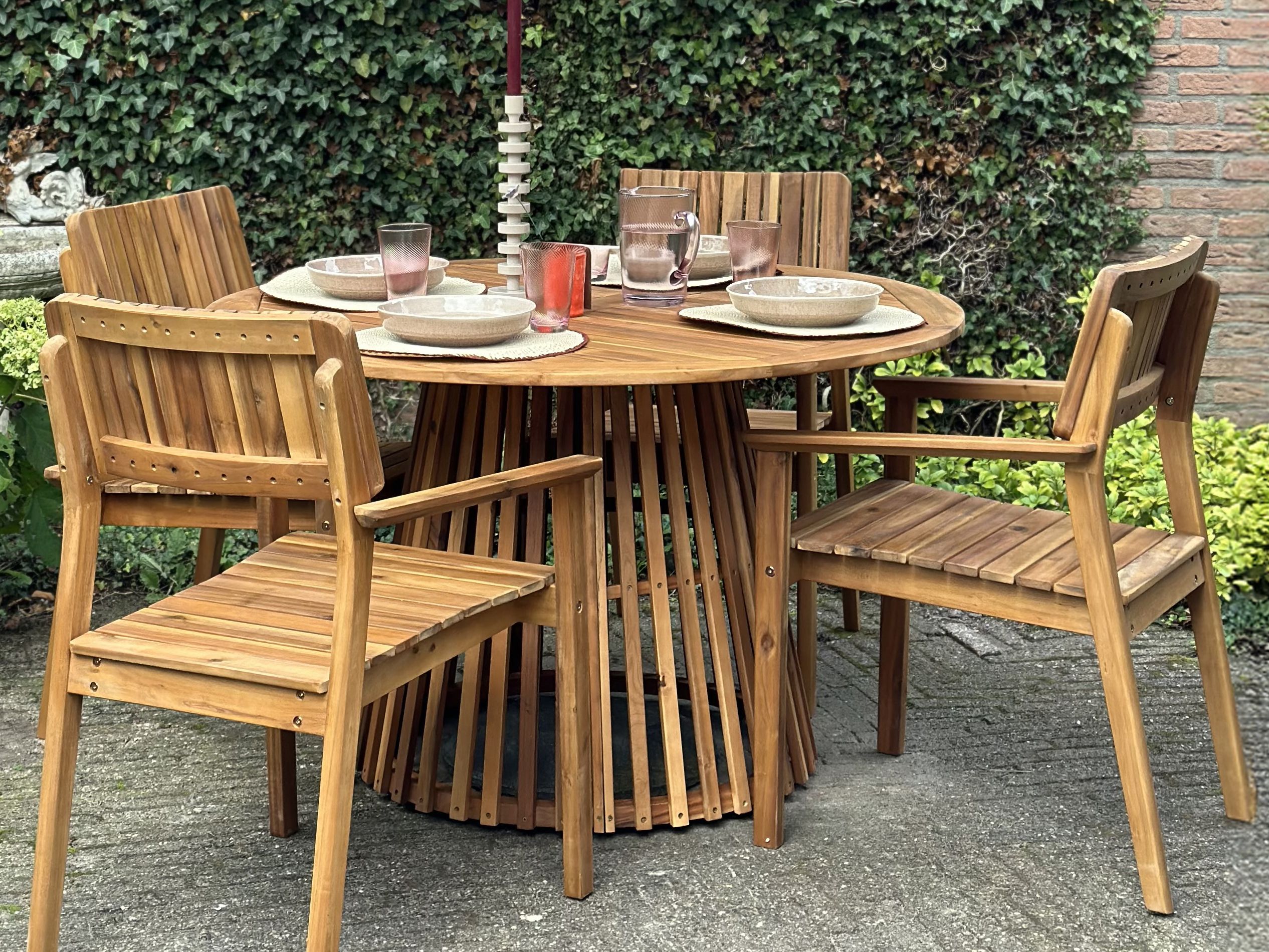 Conjunto de comedor exterior 4 plazas agello madera de acacia marrón
