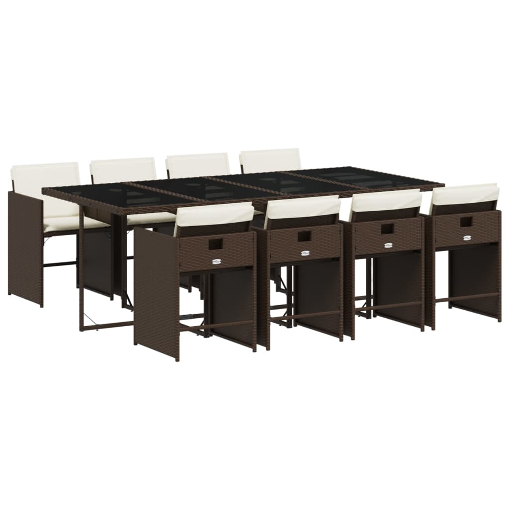 vidaXL set comedor para jardín 9 pzas y cojines ratán sintético marrón