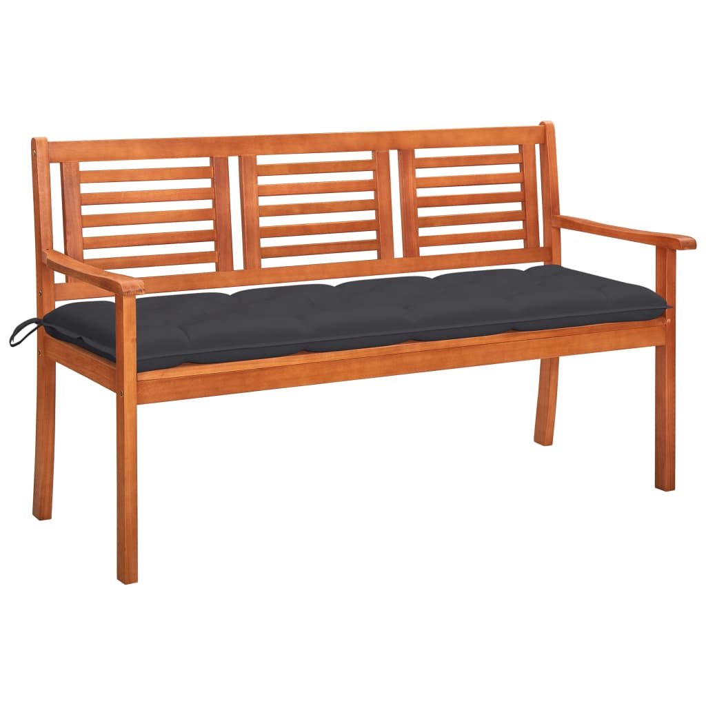 Banco de jardín 3 plazas madera maciza eucalipto y cojín 150 cm joy856118
