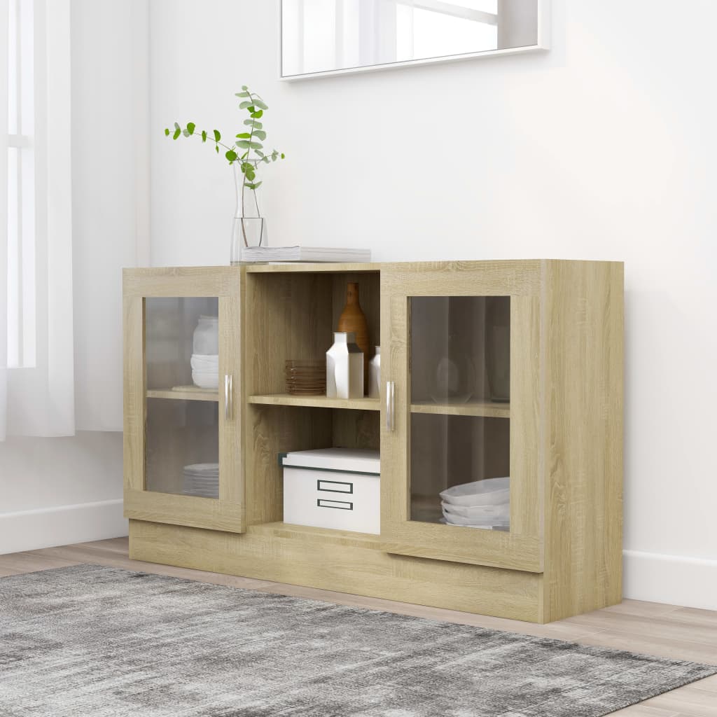 Vitrina de madera contrachapada color roble 120x30,5x70 cm oif213730