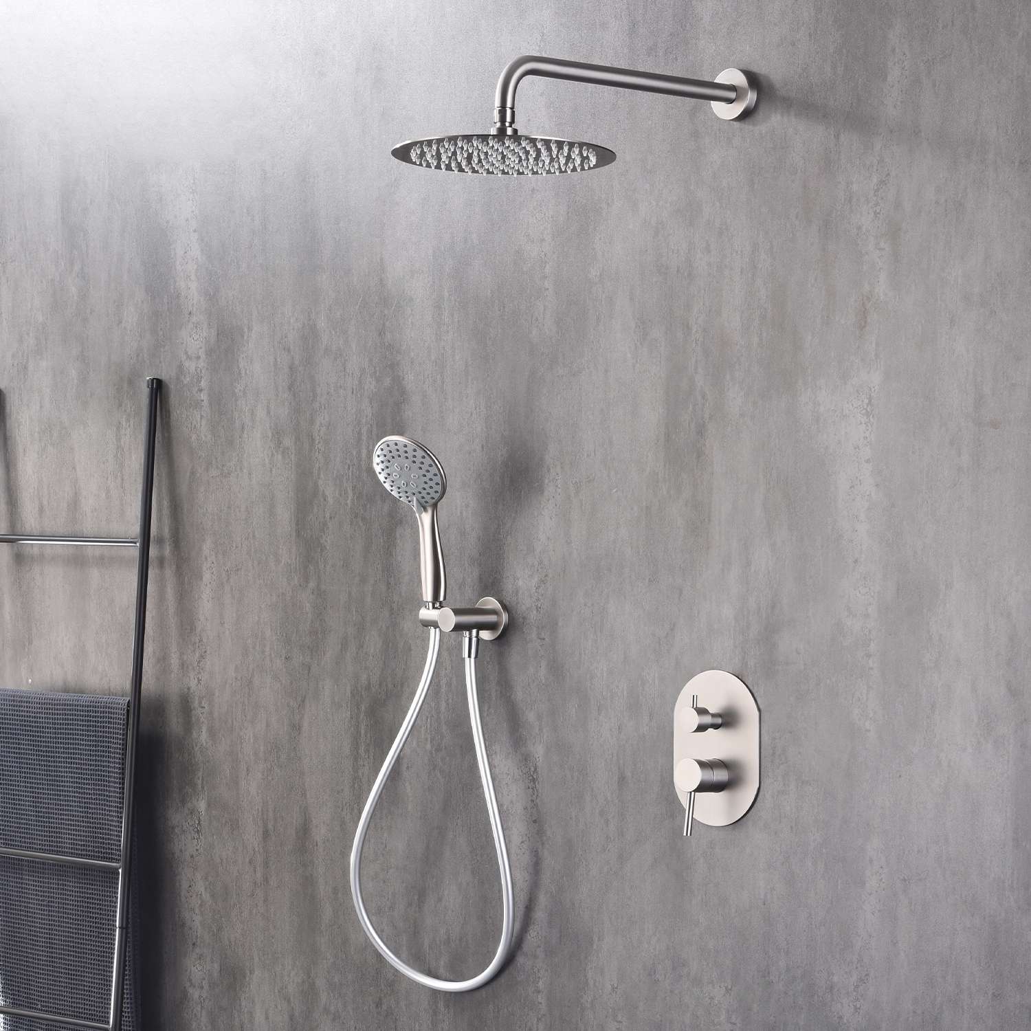 Conjunto de ducha encastrado sky bath níquel cepillado inox s304 serie soul