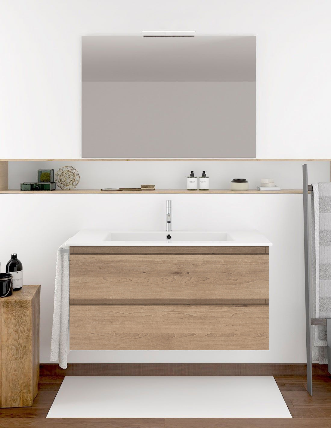 Mueble de baño ibiza con lavabo dos senos y espejo 120x45cm estepa