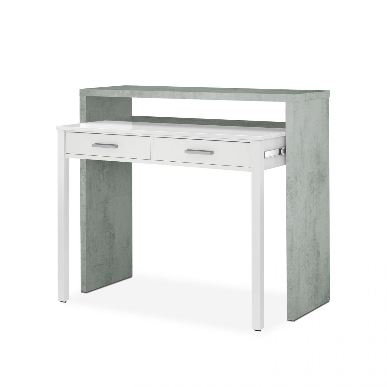 Mesa de escritorio extensible con 2 cajones 98,5 cm zira blanco - gris