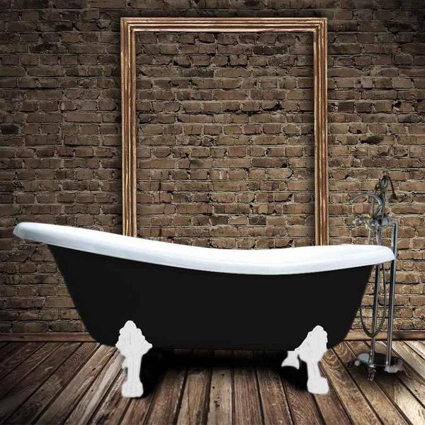 Bañera hierro livingston negra 170 cm patas blancas
