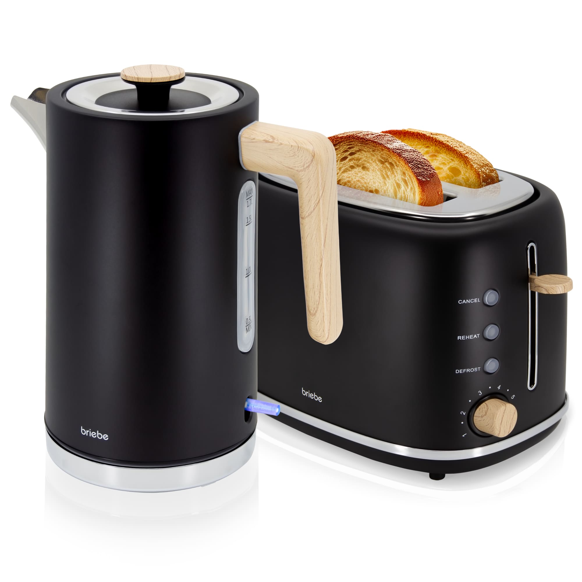 Nordic set tostadora pan + hervidor 1,7L briebe skt1167blk negro 2200w