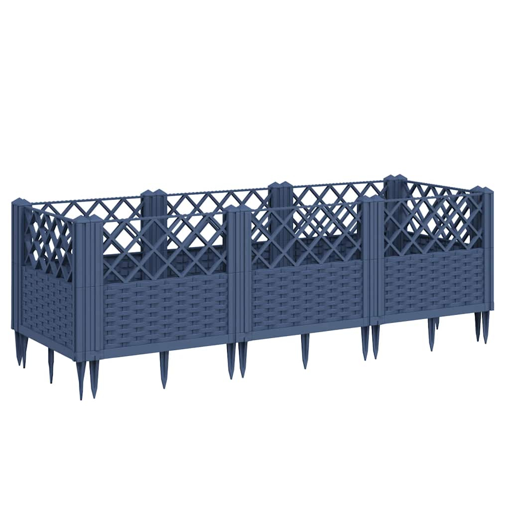 vidaXL jardinera con clavijas pp azul gris 123,5x43,5x43,5 cm