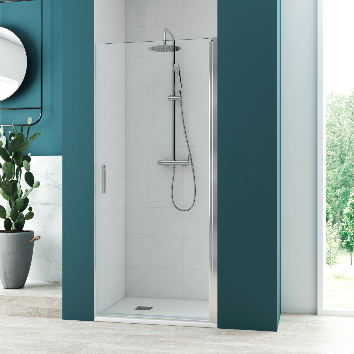 Mampara ducha frontal abatible 80cm transparente perfilería cromo