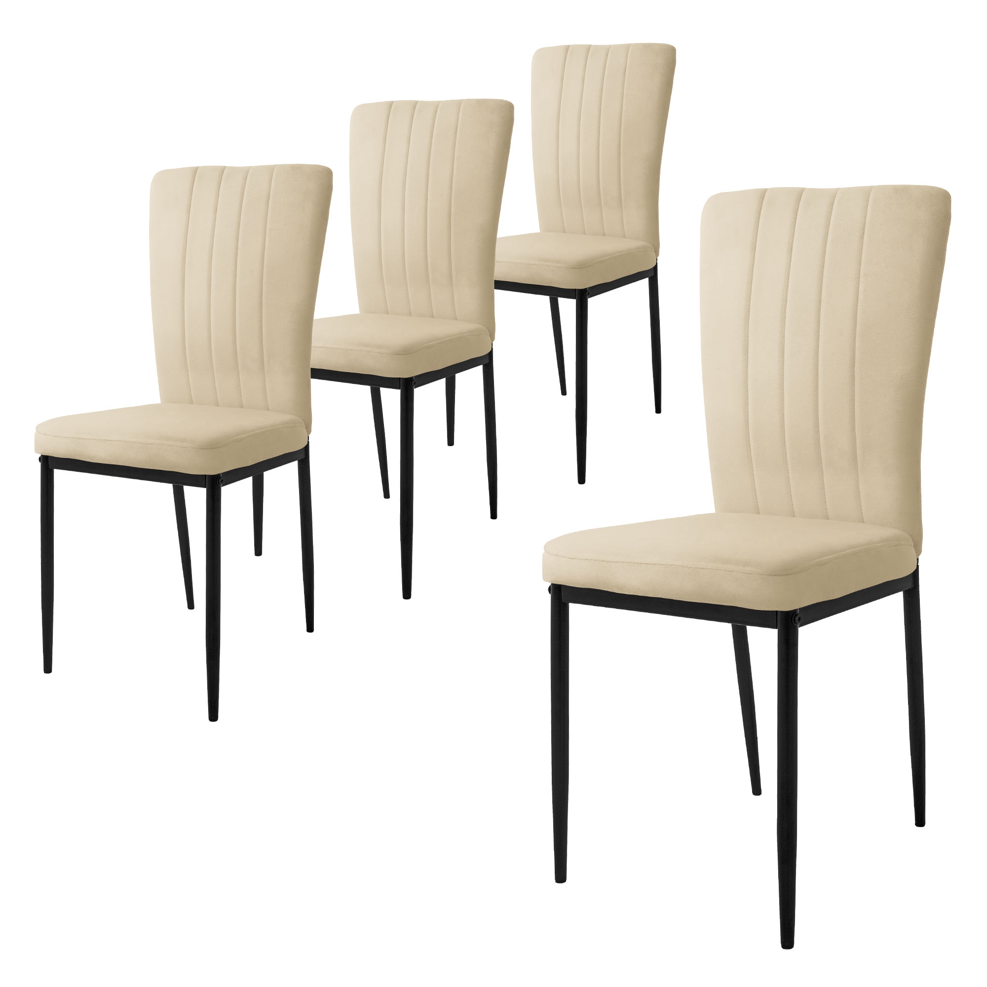 4x silla de comedor tapizada de terciopelo beige claro diseño ergonómico