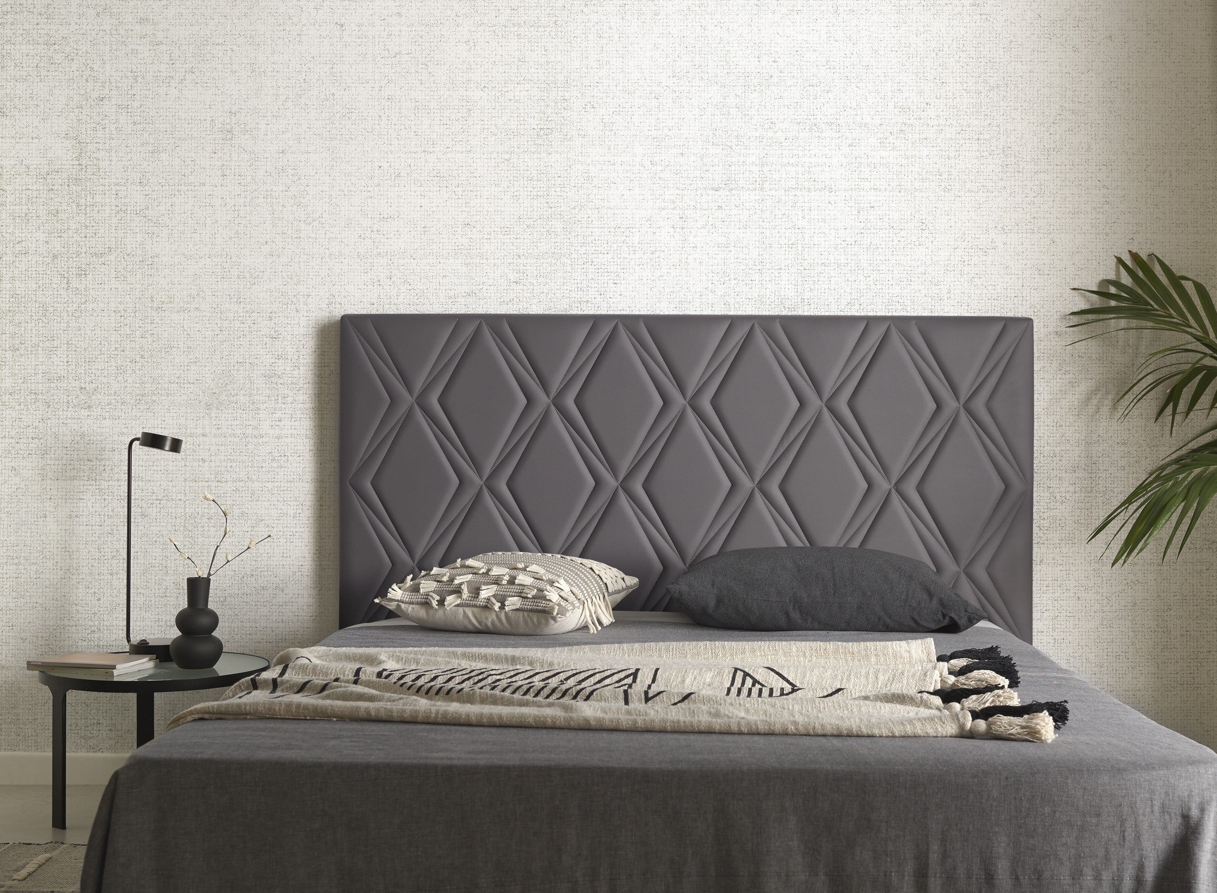 Cabecero rubí para cama de 80 de polipiel gris 115x115x8.