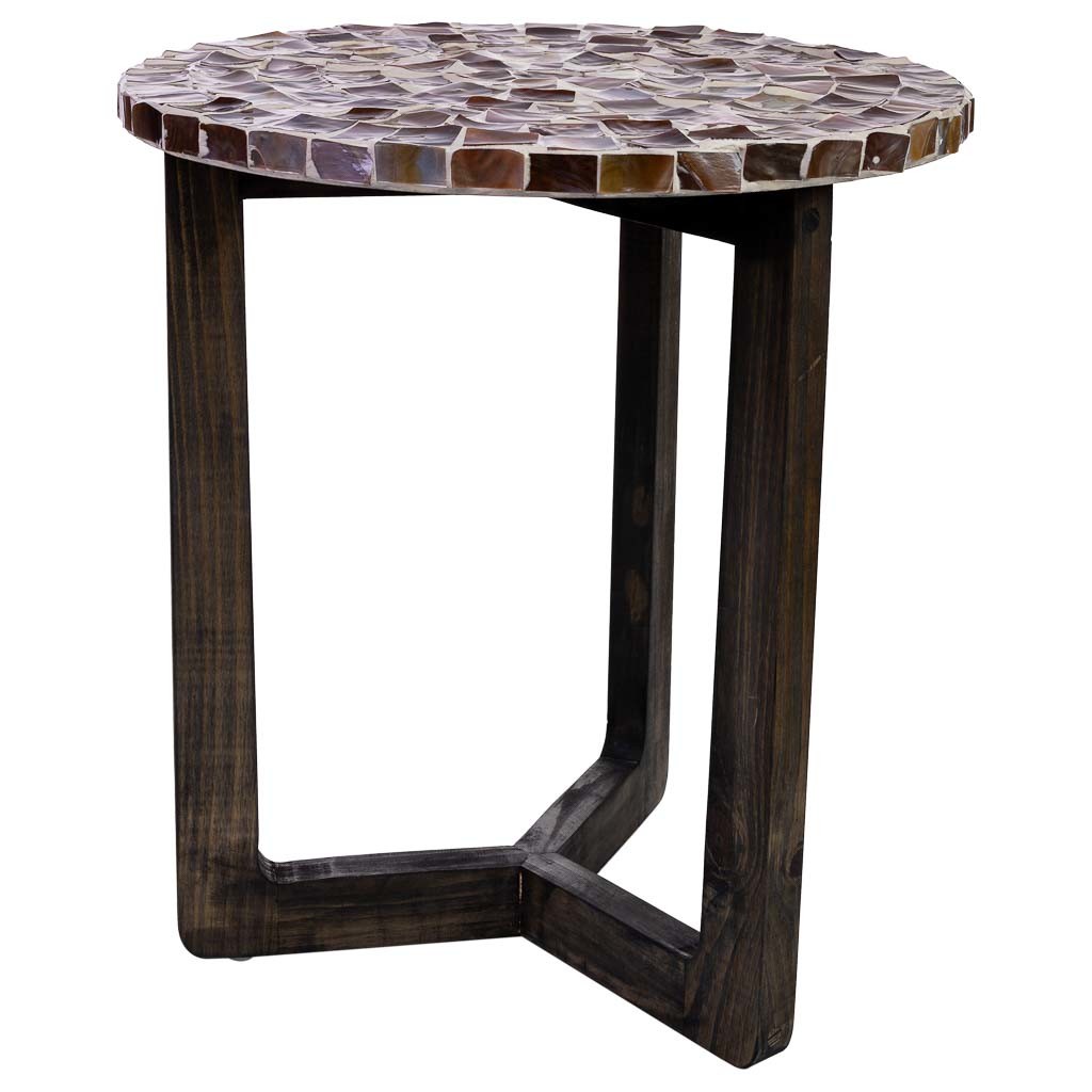Mesa auxiliar de madera y capiz marrón d40x45h cm