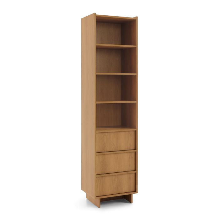 Biblioteca - roble caramelo - 4 estantes - 3 cajones push-to-open - 50 x 20