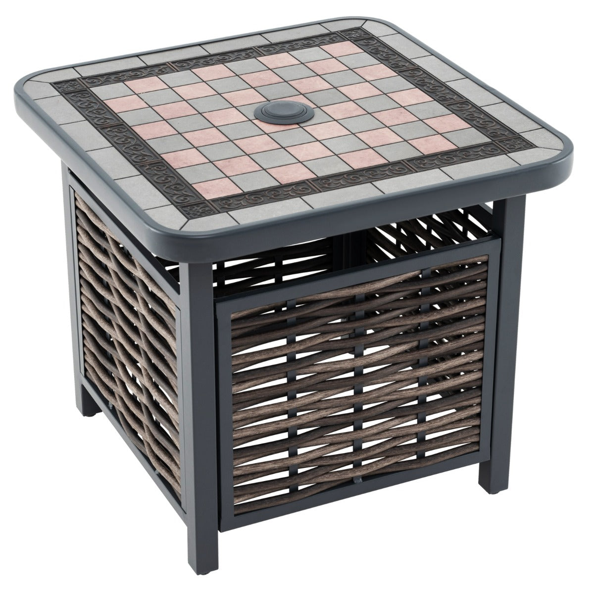 Mesa auxiliar cuadrada 55x55x50 cm con orificio para sombrilla