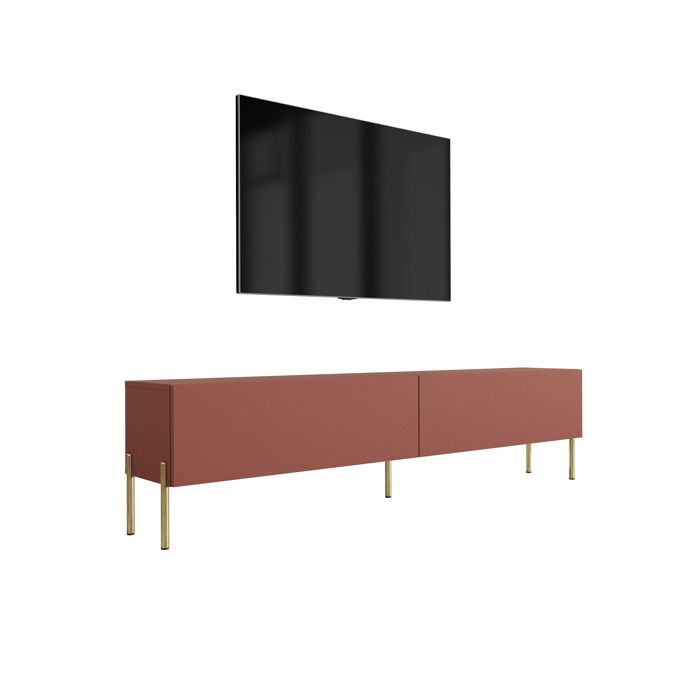 Mueble tv moderno - rojo ladrillo - patas doradas - 170 x 52 x 32 cm