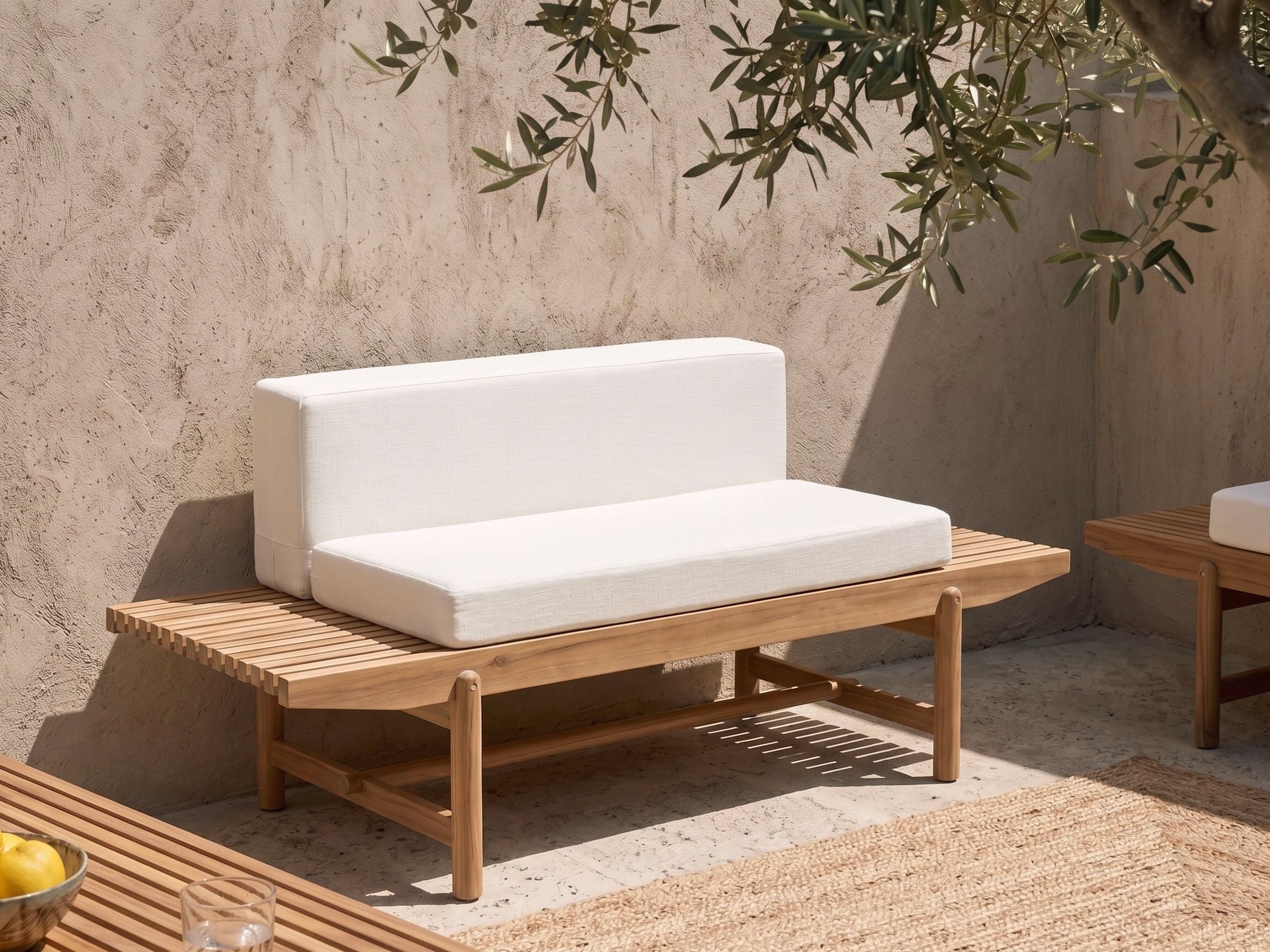 Banco de jardín con cojín giaveno 135 cm madera de acacia blanco crema