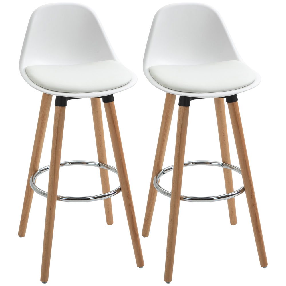 Taburetes de bar 43x43x91 cm pu, pp, espuma, acero, haya color blanco
