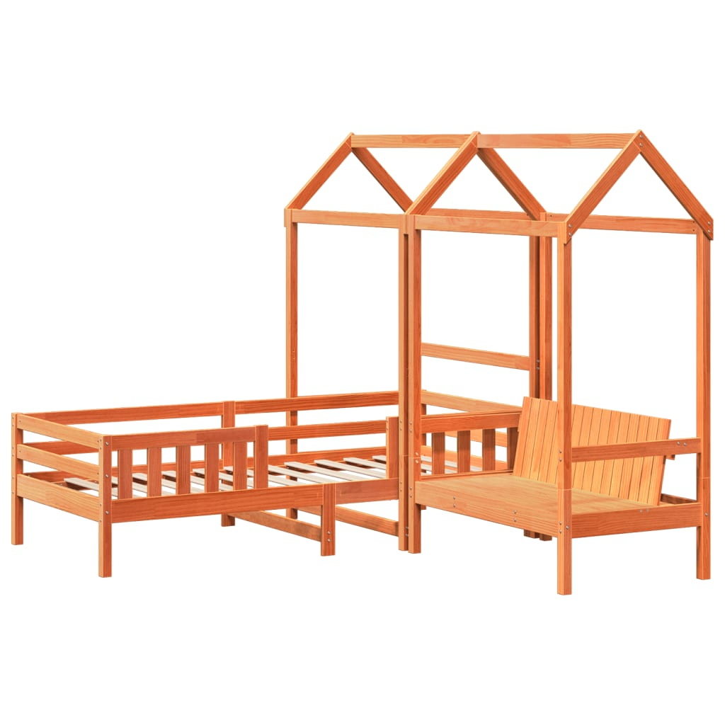 vidaXL set de cama y banco con techo madera de pino marrón 80x200 cm