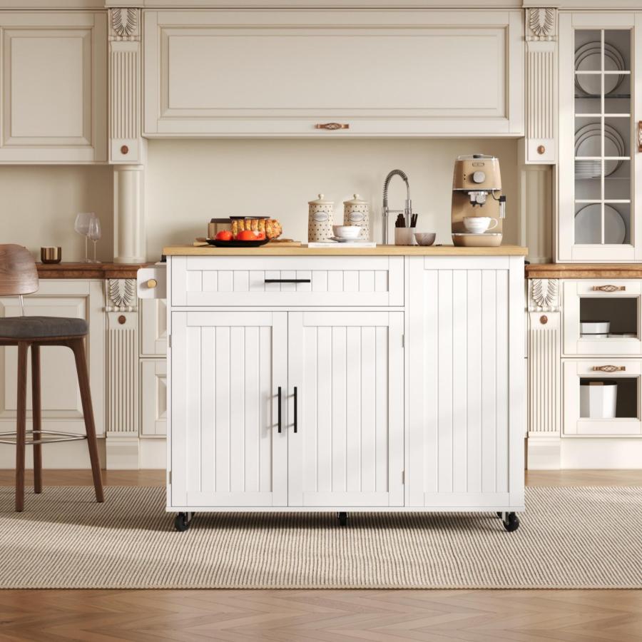 Isla de cocina con encimera plegable y 1 cajón blanco 93x130x70cm