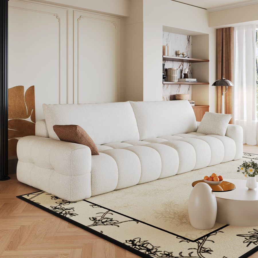 Sofá modular chaise longue 260 cm tela blanco crema 2 plazas sin montaje