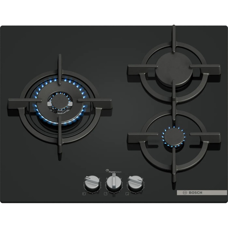Placa gas Bosch ppc6a6i10 60 cm 3 quemadores cristal negro