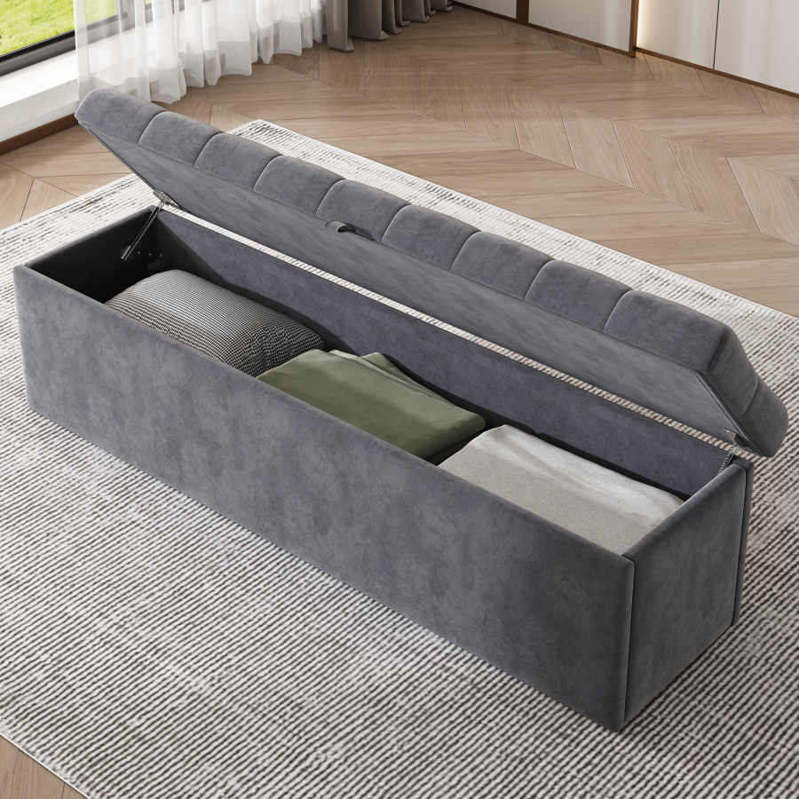 Banco tapizado gris con almacenaje 138 x 41 x 42 cm