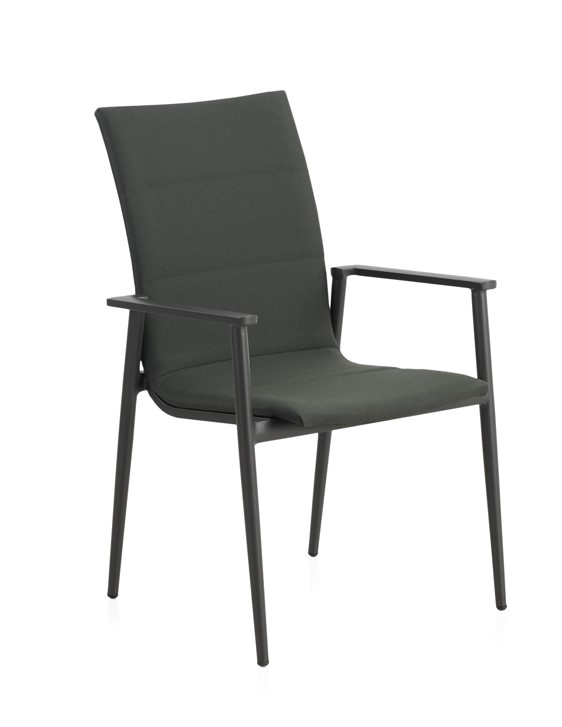 Set de 4 sillones aluminio gris oscuro tapizado en verde, 61x63x95cm