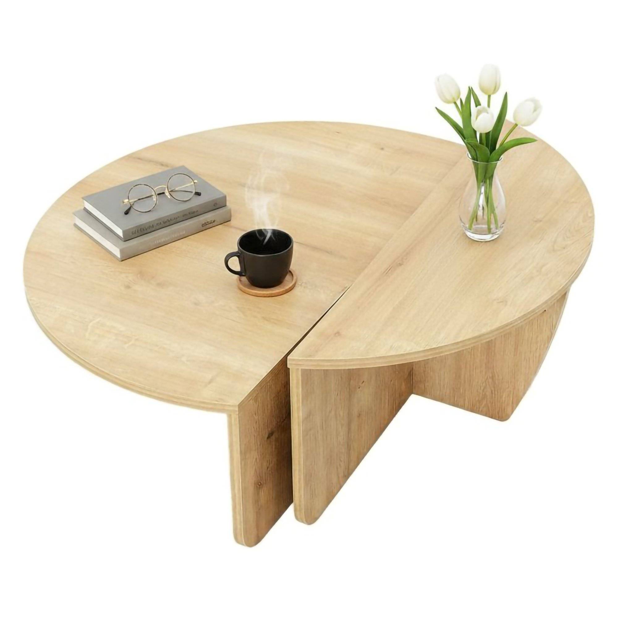 Mesa de salón azim, forma fantasía, madera noble 90x90x35h cm