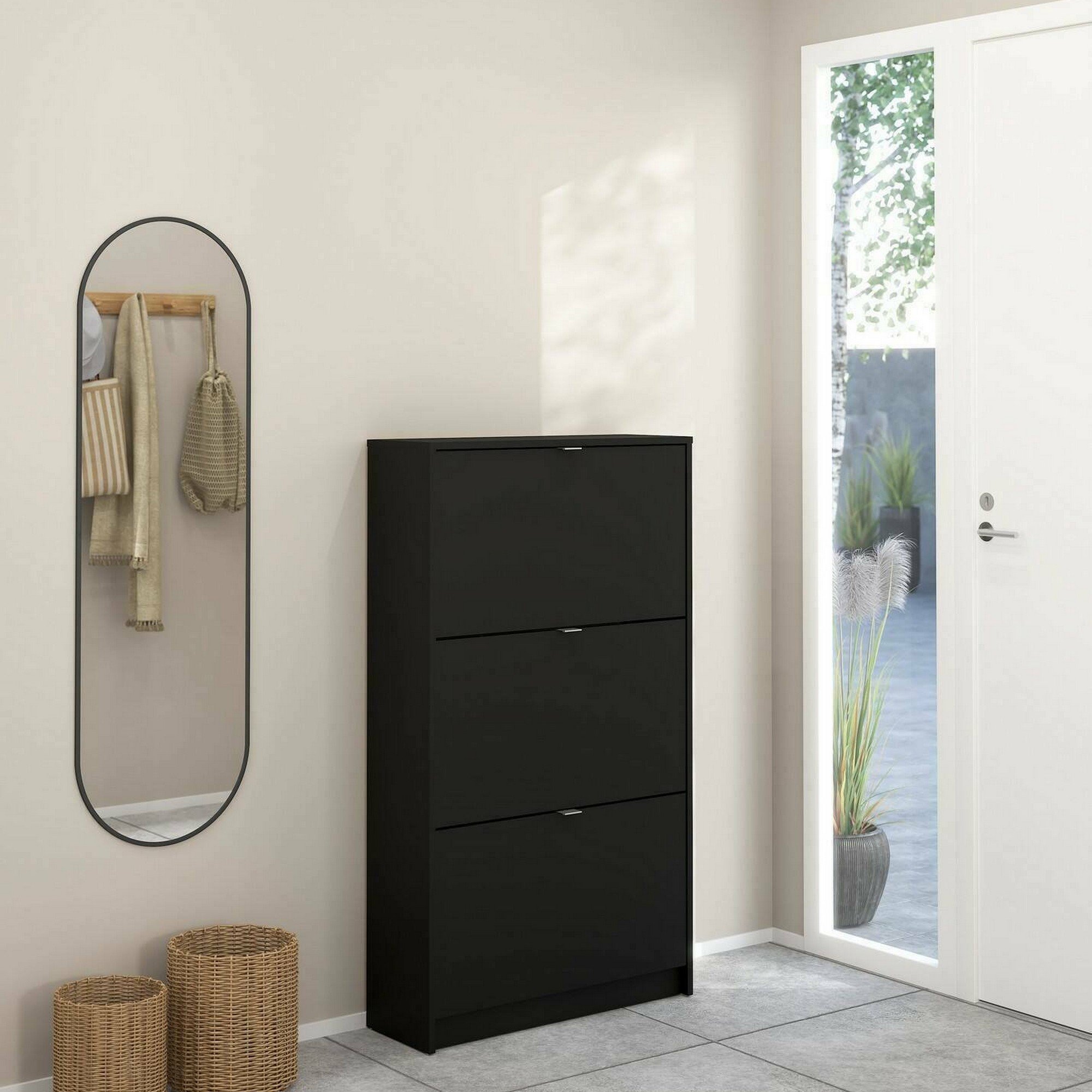 Sapatero irina, 6 compartimentos, en madera negra 70x24x124h cm