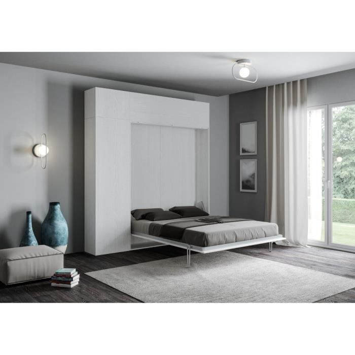 Cama armario abatible 140 x 190 cm - blanca - 39,2 cm