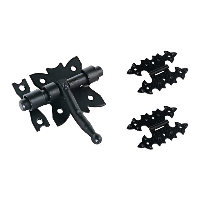 Mpascual - kit 2 bisagras de mariposa baúl + pasador negro | forja