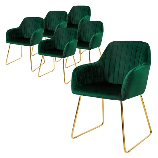 6x silla de comedor / salón asiento terciopelo verde patas de metal