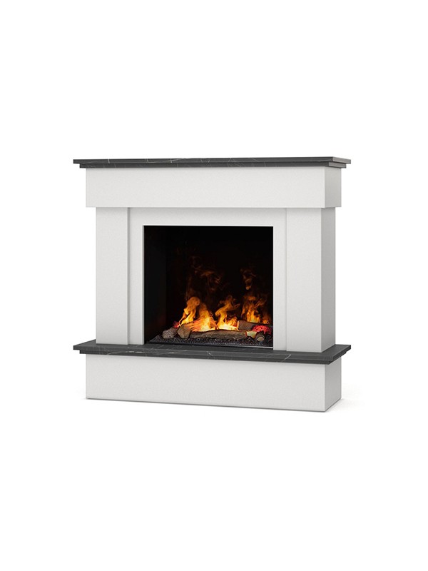 Tormes - chimenea eléctrica de suelo sin calefacción blanco /mármol negro