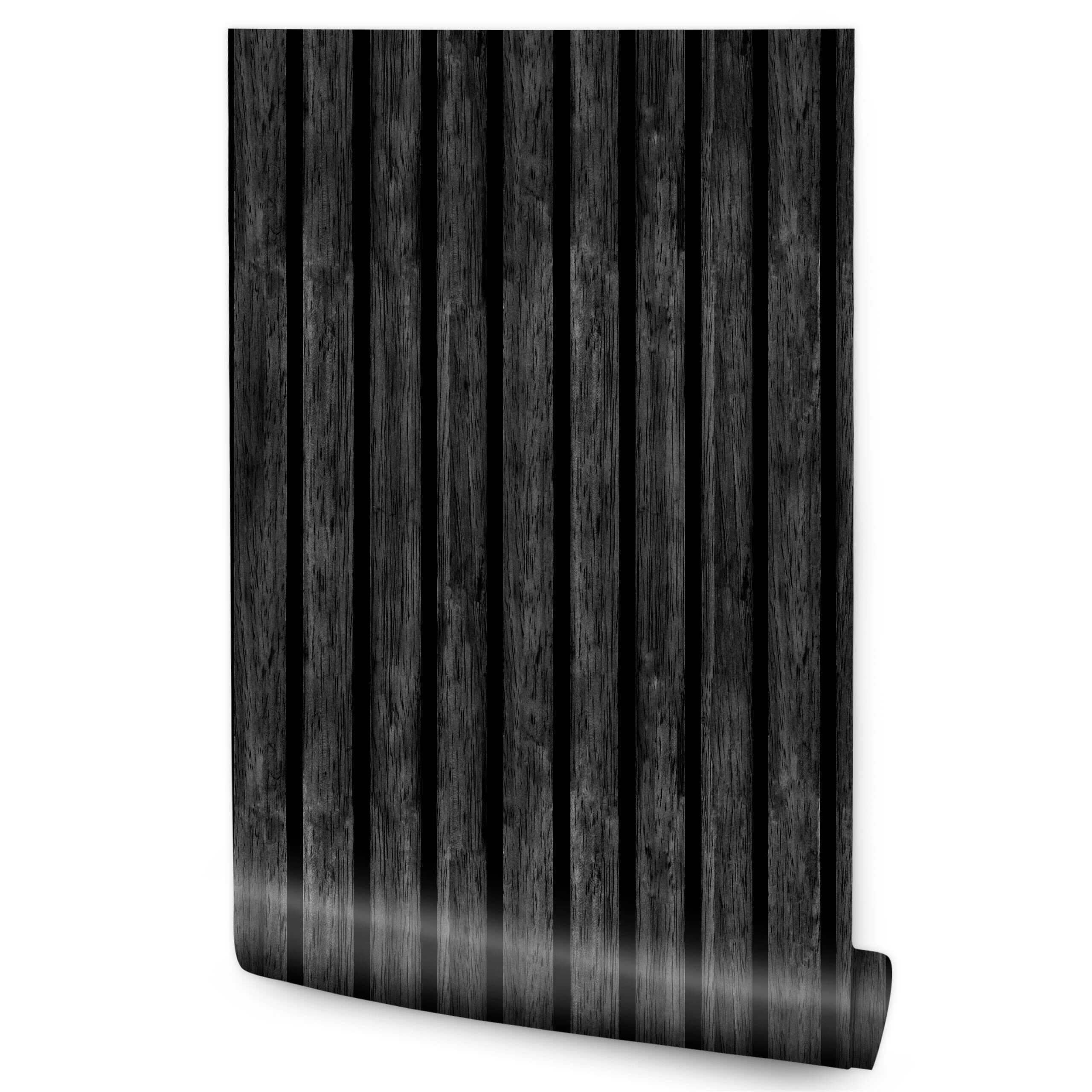 Papel Pintado Lamelas Listones Madera Oscura 53cm x 300cm