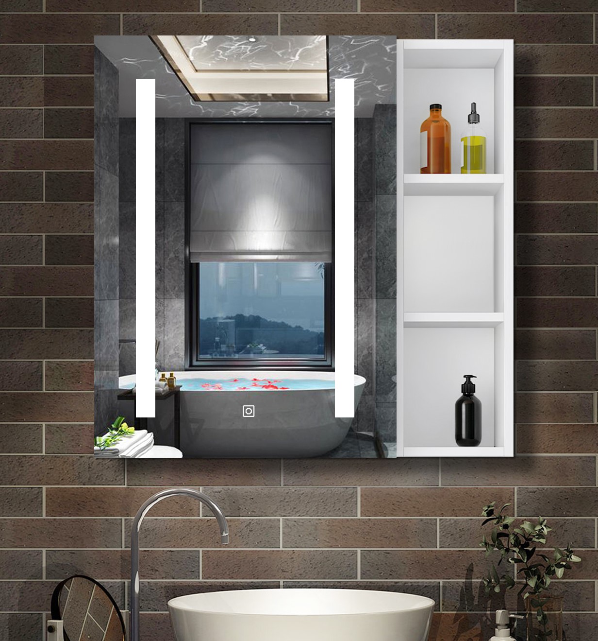 Armario con espejo para baño 70 x 40 cm, gabinete x2 y espejo con luz x1