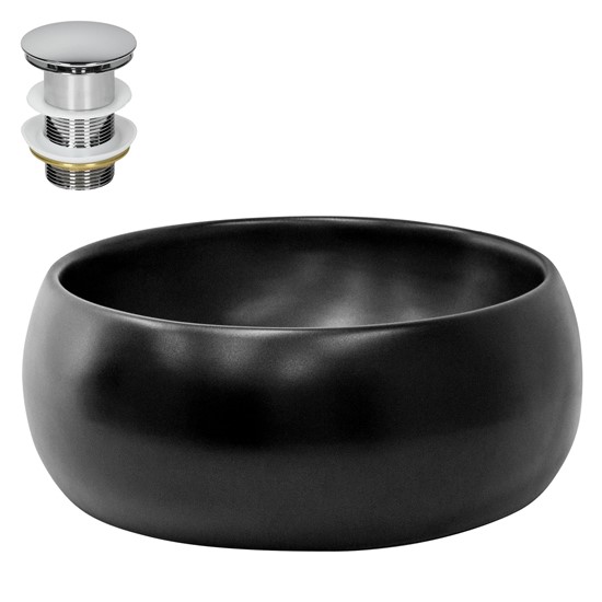 Lavabo negro mate cerámico ø 400 x 155 m con plateado
