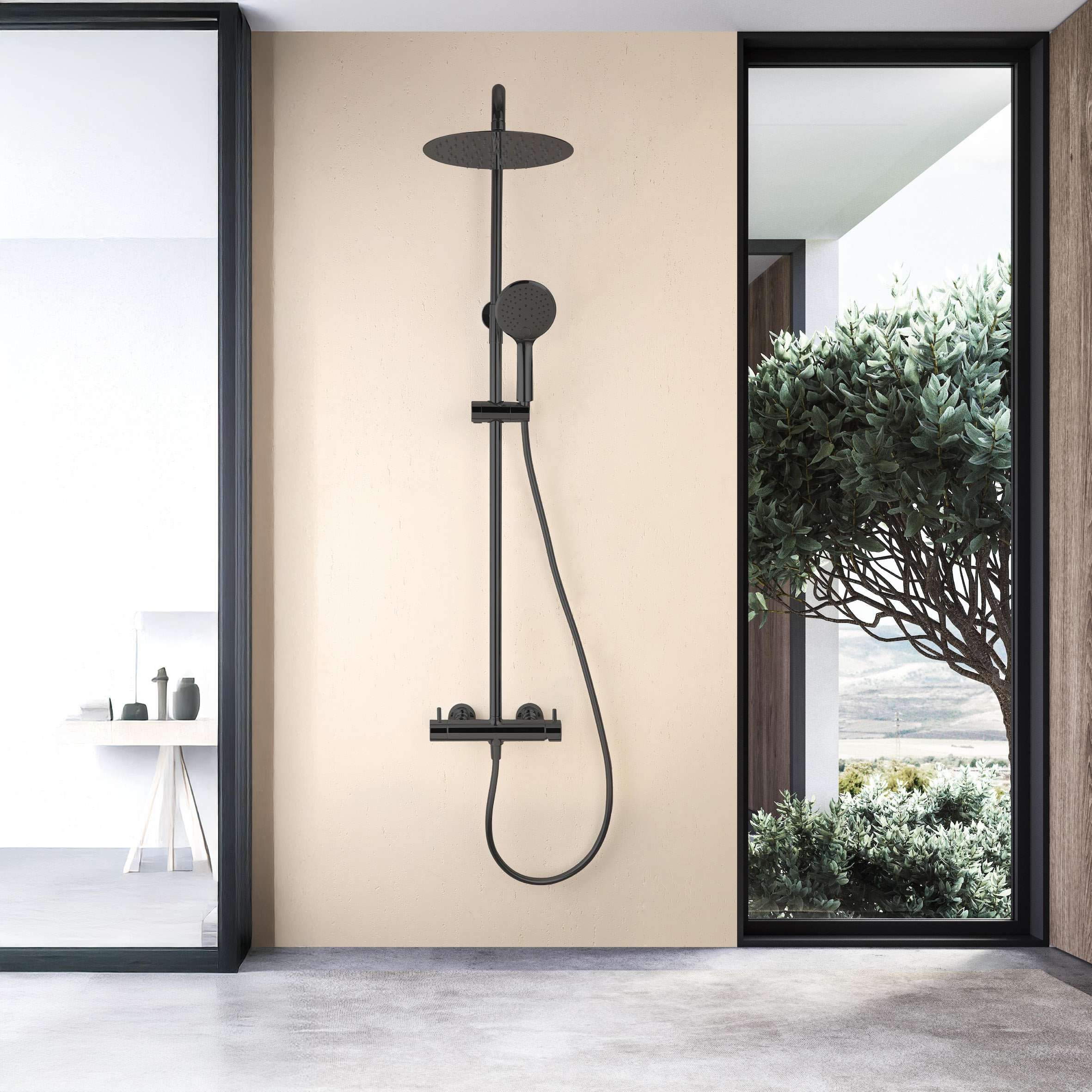 Columna de ducha monomando sky bath negro cristal serie promise