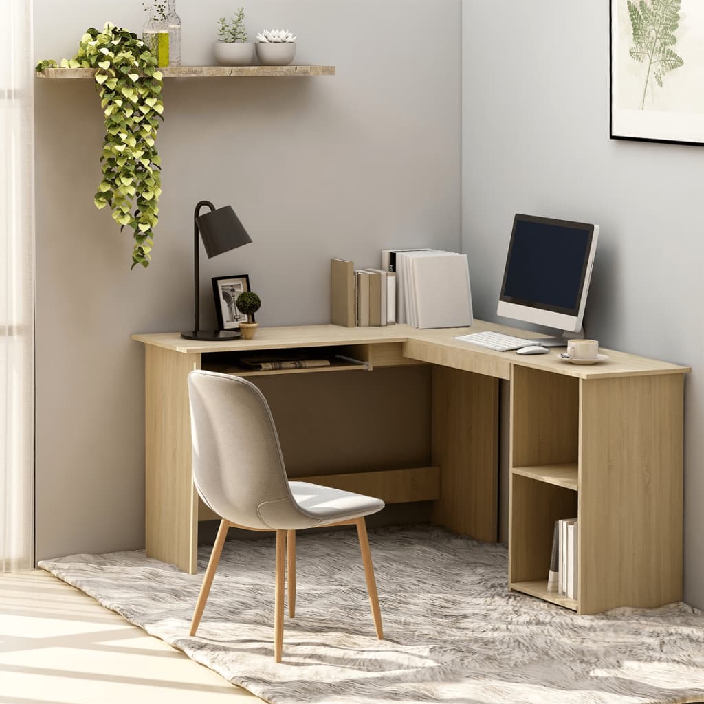 Escritorio forma de l madera contrachapada roble 120x140x75 cm