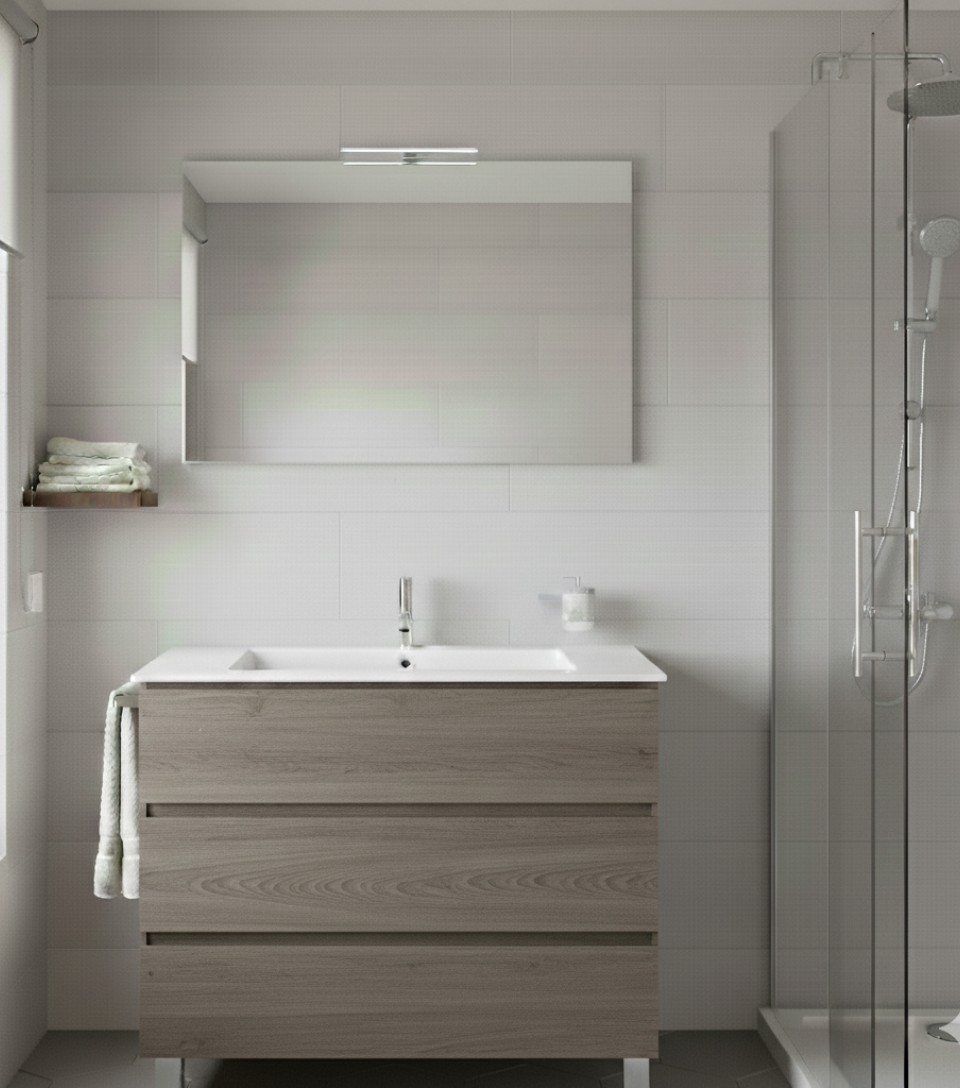 Mueble de baño balder, lavabo y espejo roble smoky 60x35 cm