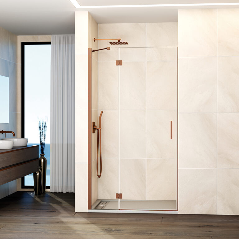 Mampara glass panel fijo + puerta abatible 67-70 cm (20+50) cobre