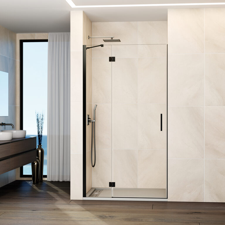 Mampara glass panel fijo + puerta abatible 117-120 cm (50+70) titanio