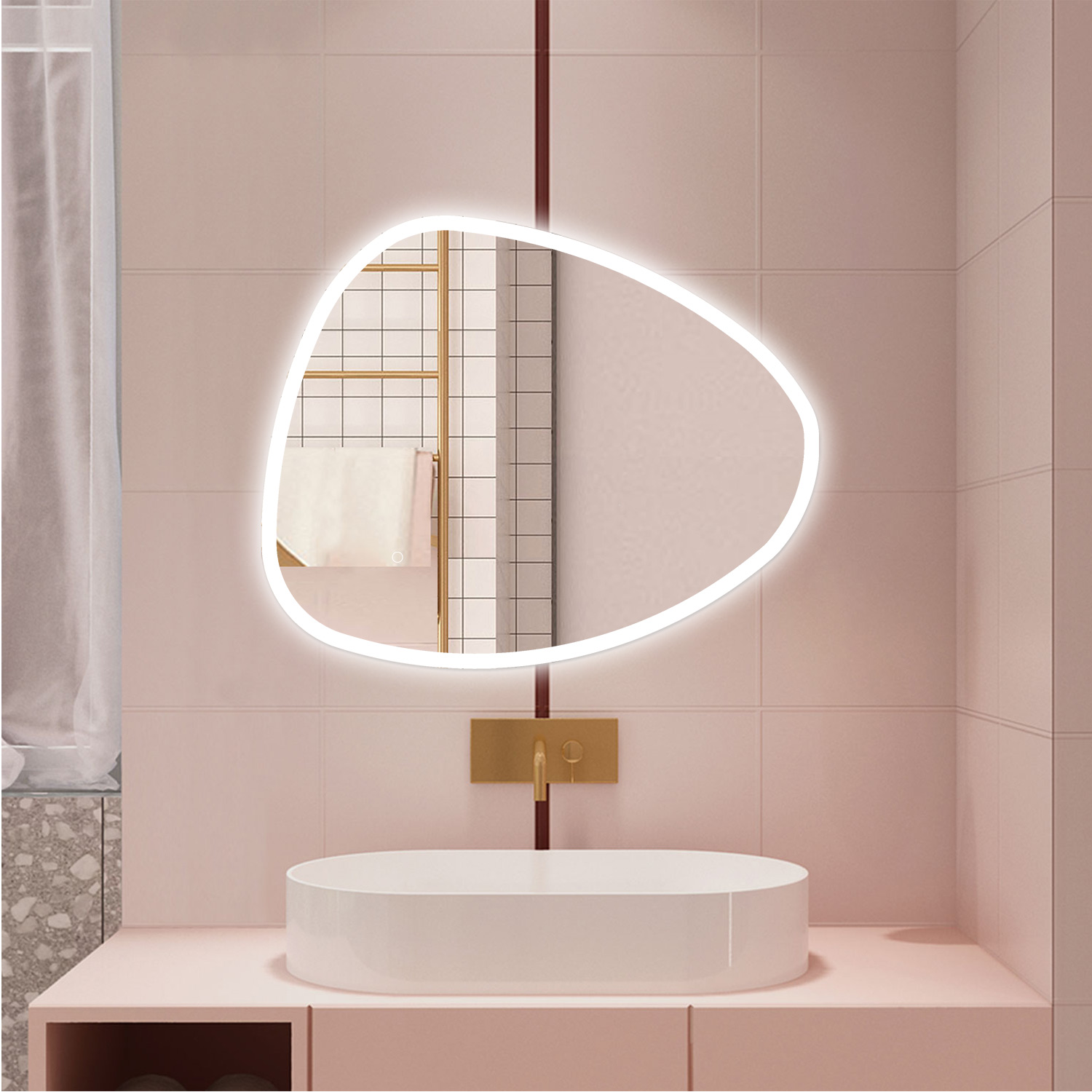 Espejo de baño,65 x 80 cm, espejo con función antivaho, luz con 3 colores