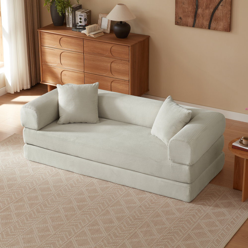 Sofá cama plegable espuma beige 2 plazas convertible en cama