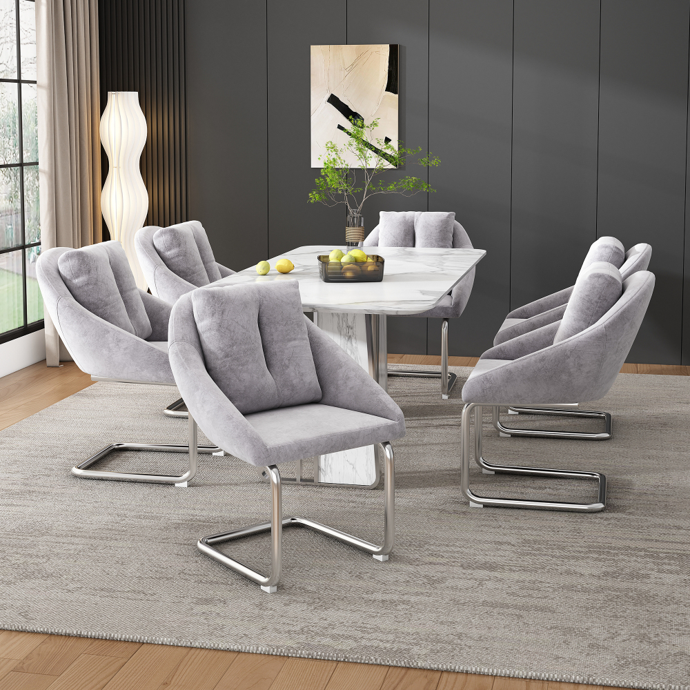 Silla de comedor de terciopelo gris giratoria con cojín set de 6