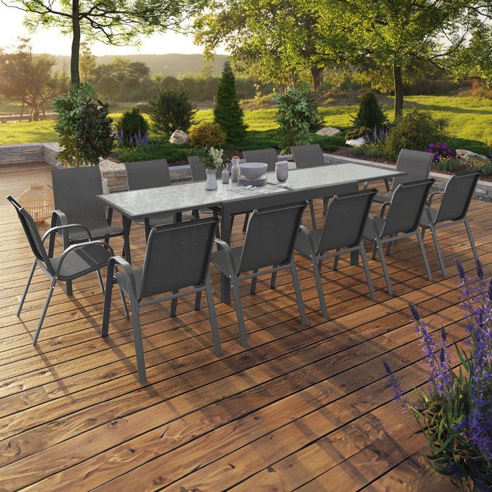Conjunto de jardín extensible - 12 sillas - gris
